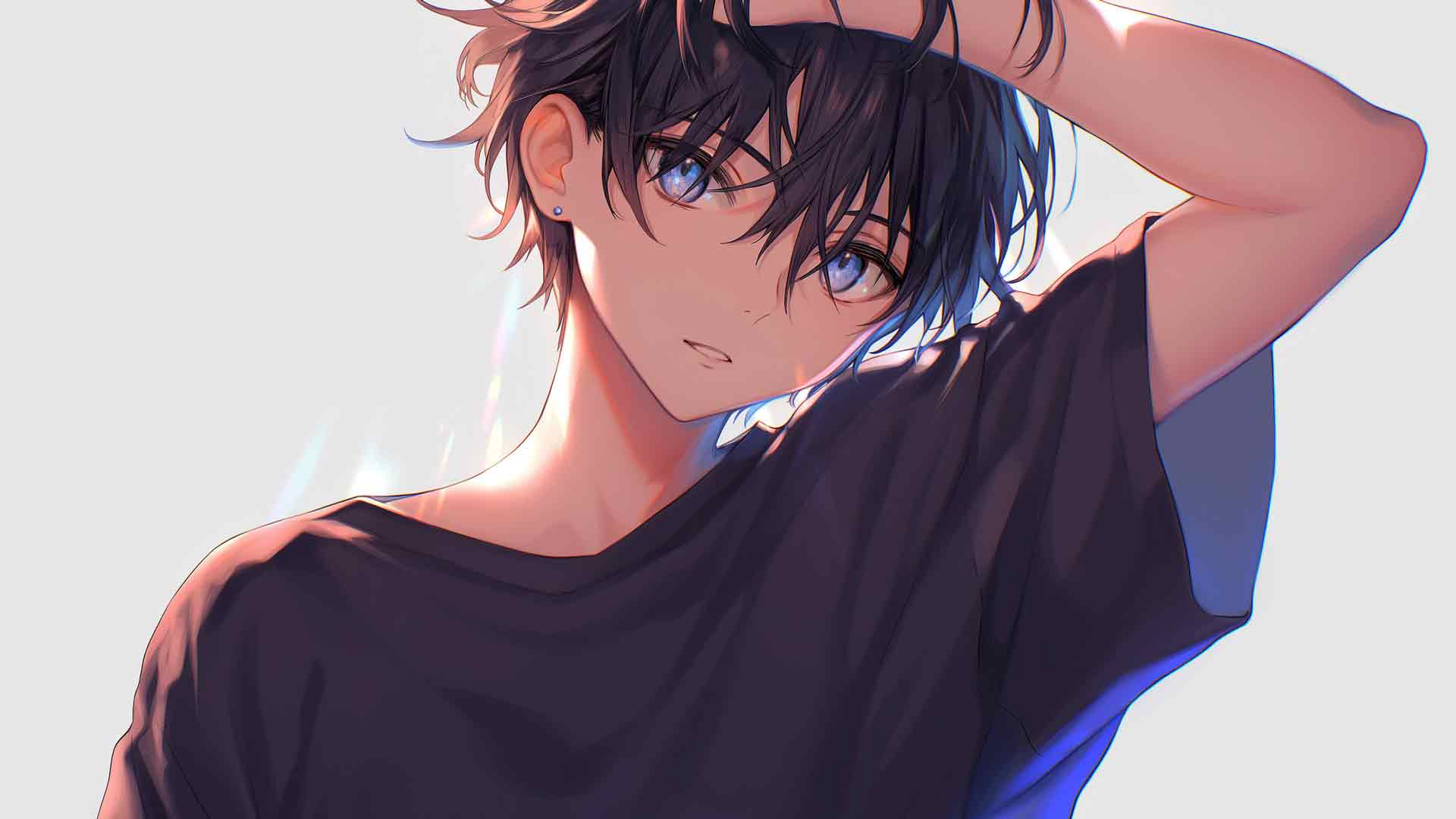 动漫男孩深色头发的休闲外观桌面壁纸