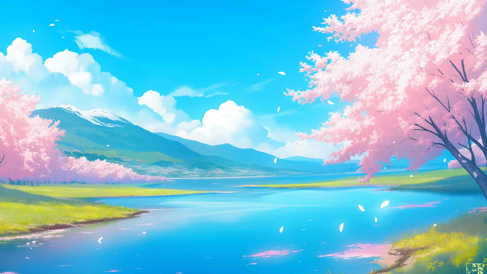 动漫粉色花朵风景桌面壁纸