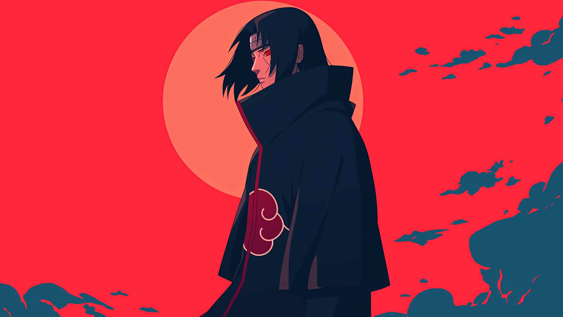 火影忍者宇智波鼬红色日落 4K 桌面壁纸