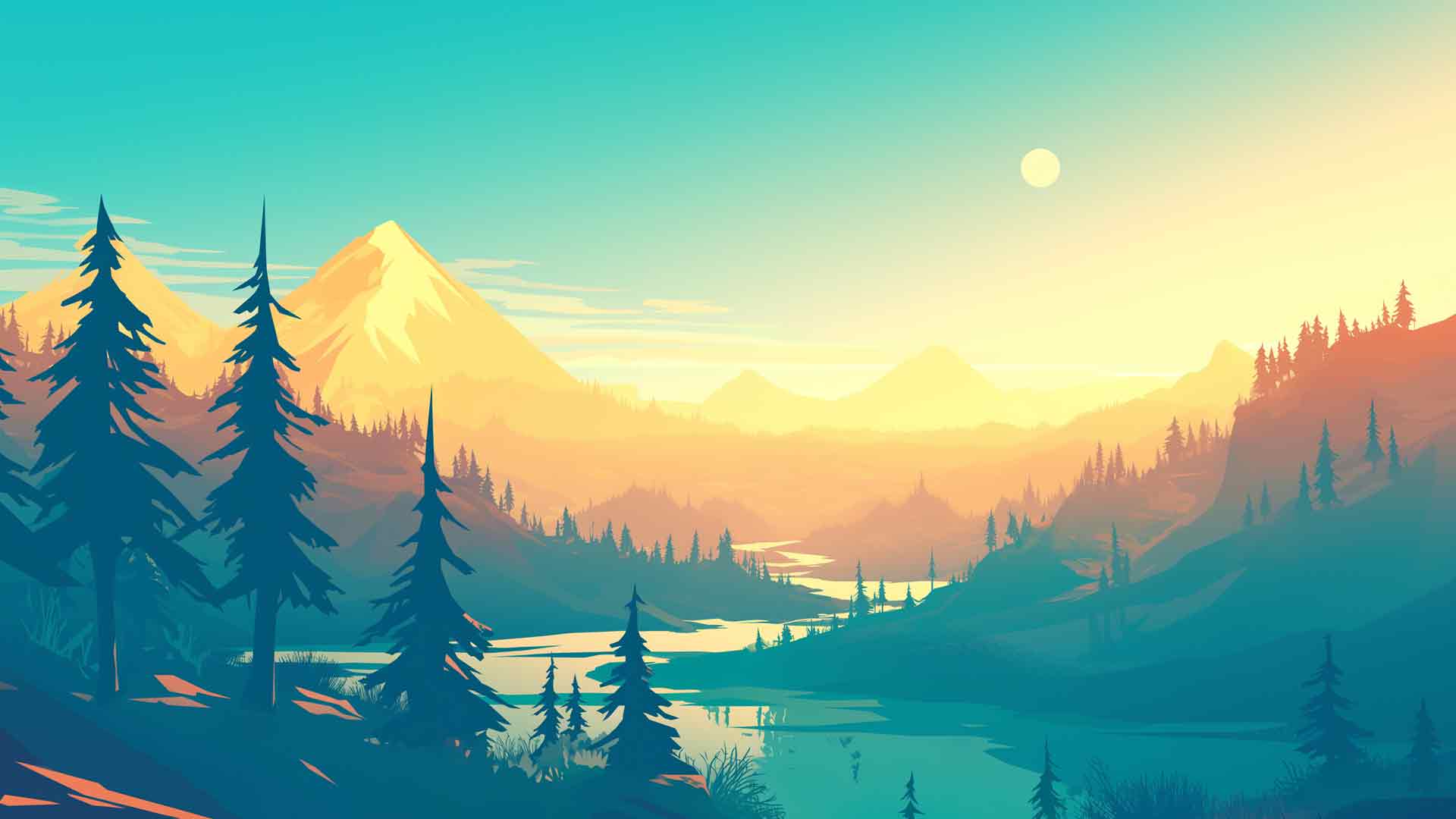 日落山谷风景桌面壁纸