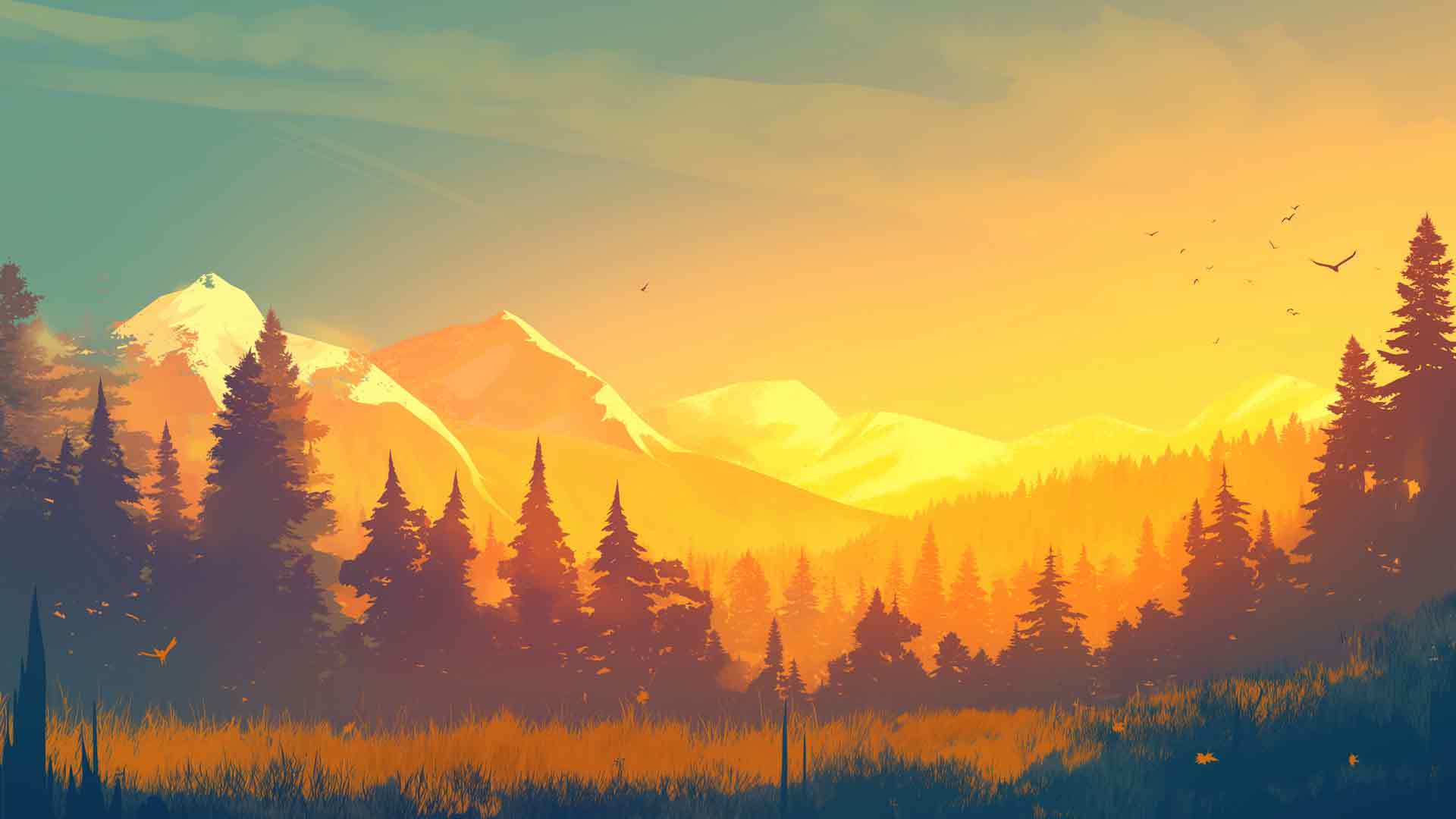 山日出森林桌面壁纸