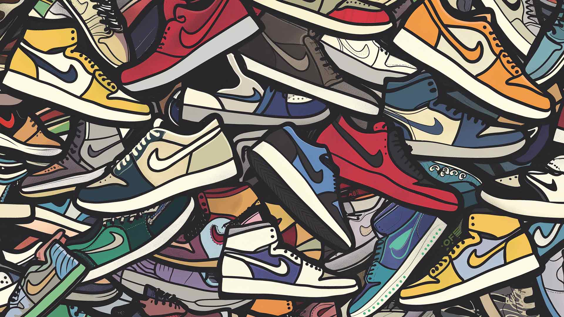 运动鞋拼贴多彩桌面壁纸