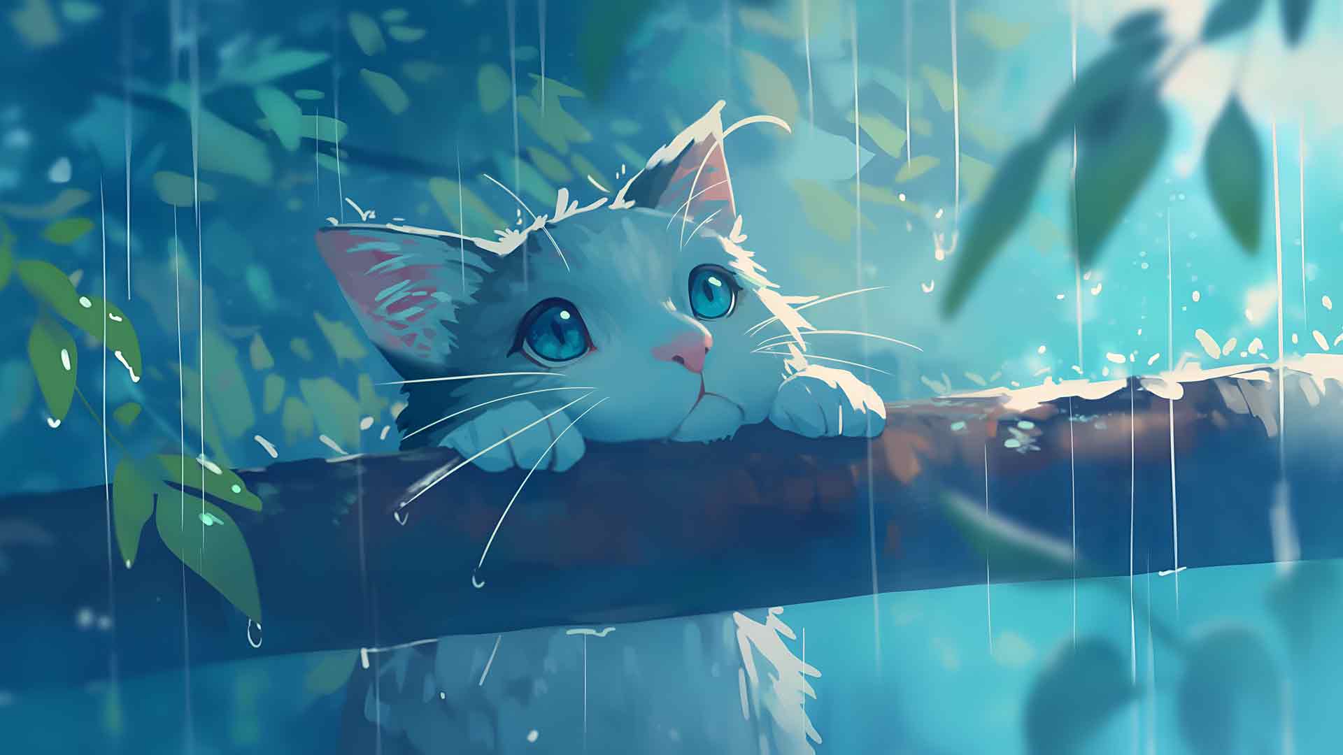 猫下雨天 PC 壁纸