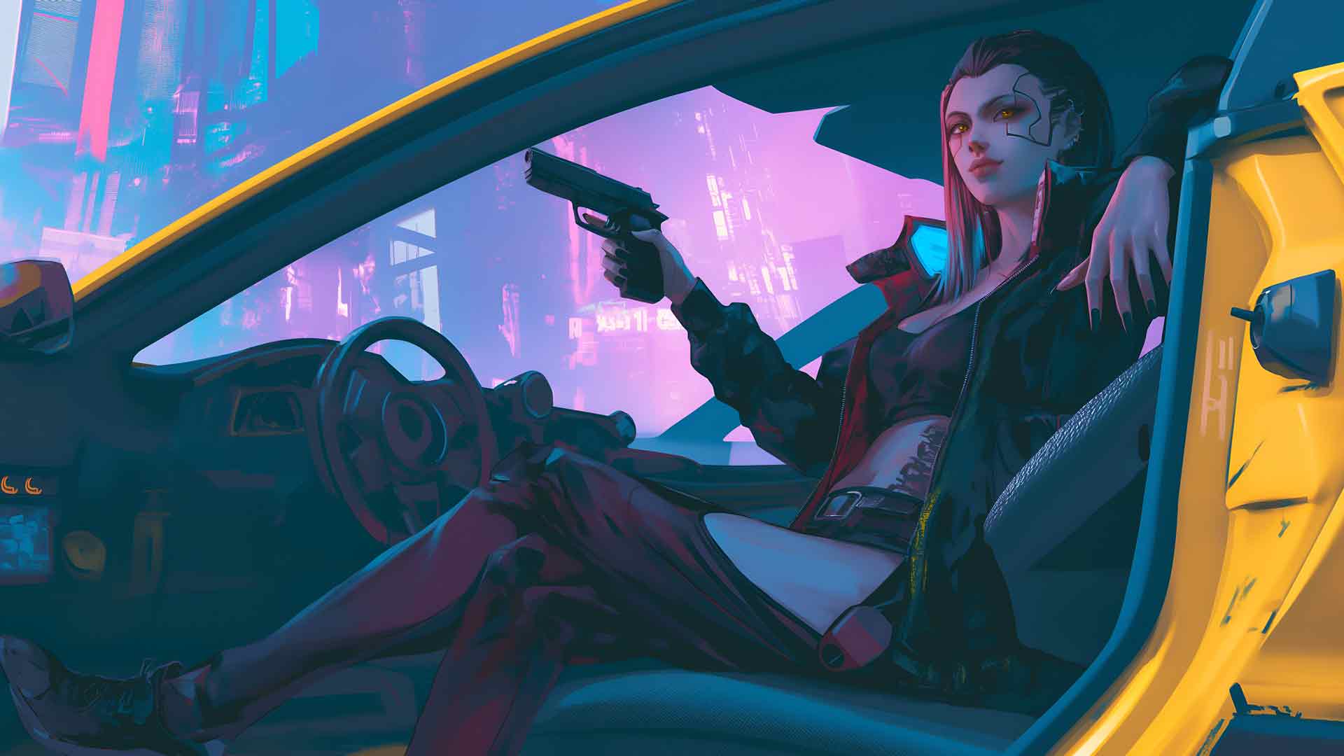 赛博朋克 2077 汽车内饰 枪手桌面壁纸