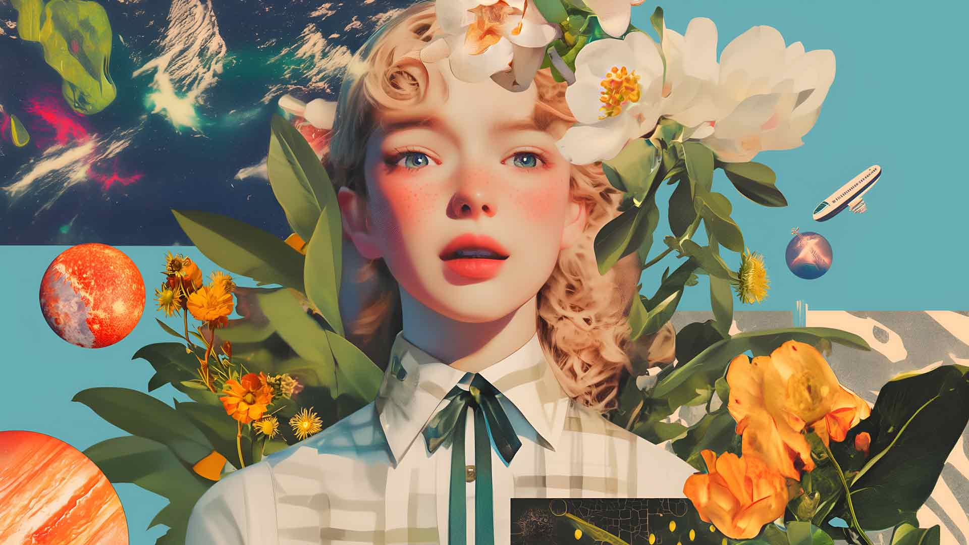 女孩花卉宇宙美学壁纸