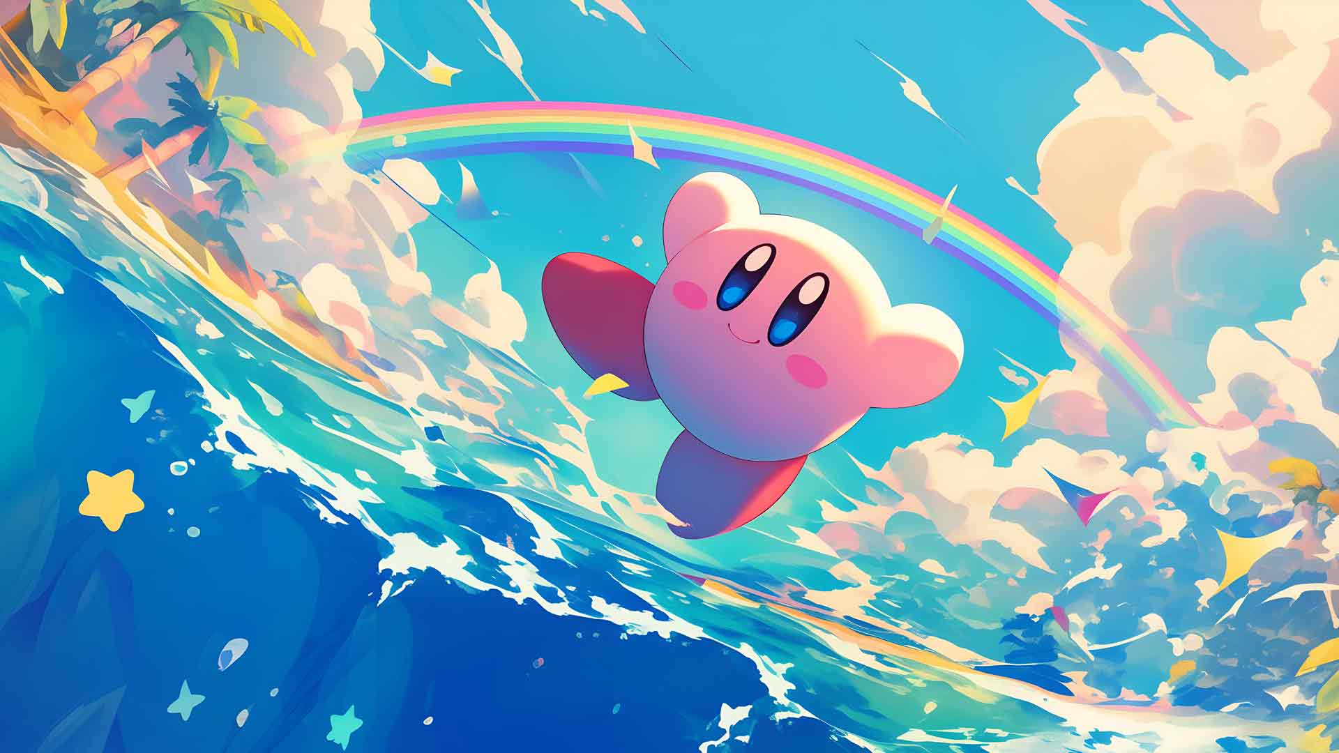 星之卡比 彩虹海 背景 桌面壁纸