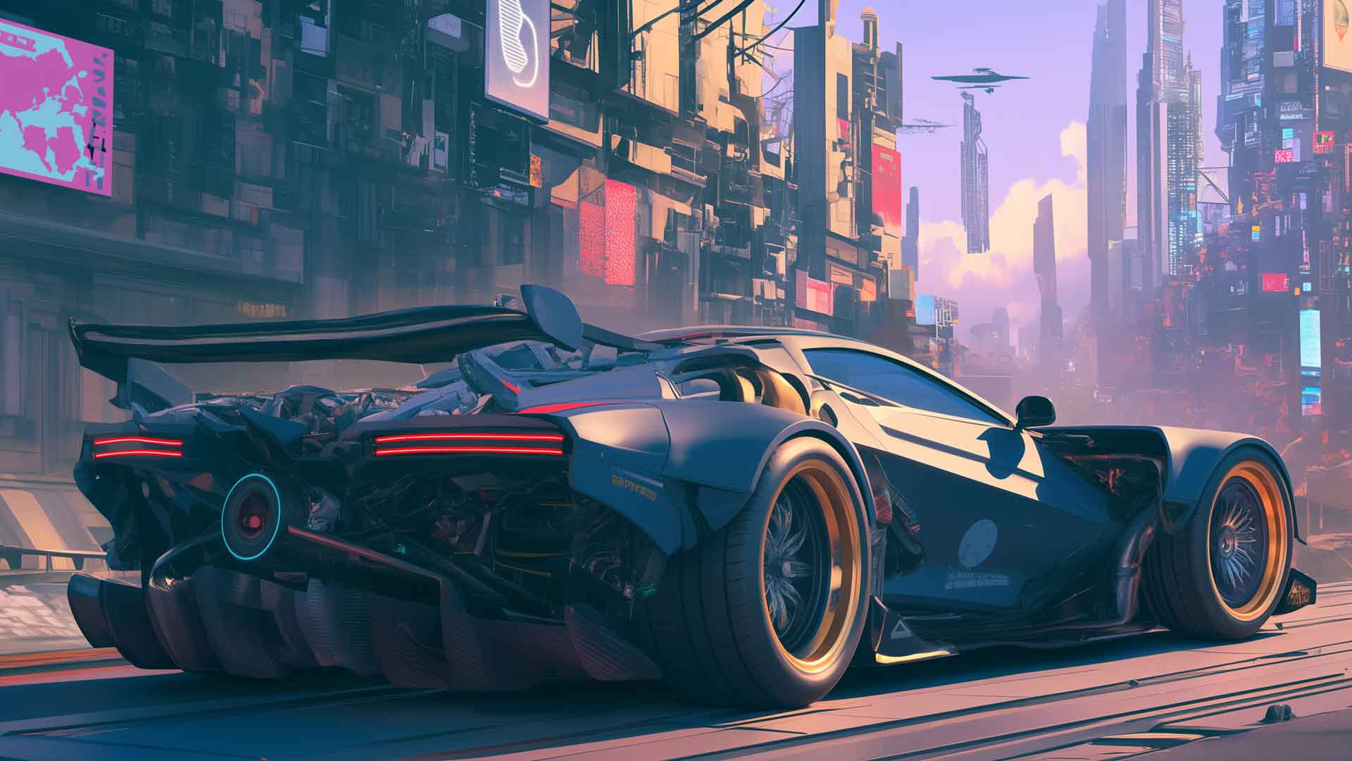 科幻汽车城市风景未来科技桌面壁纸