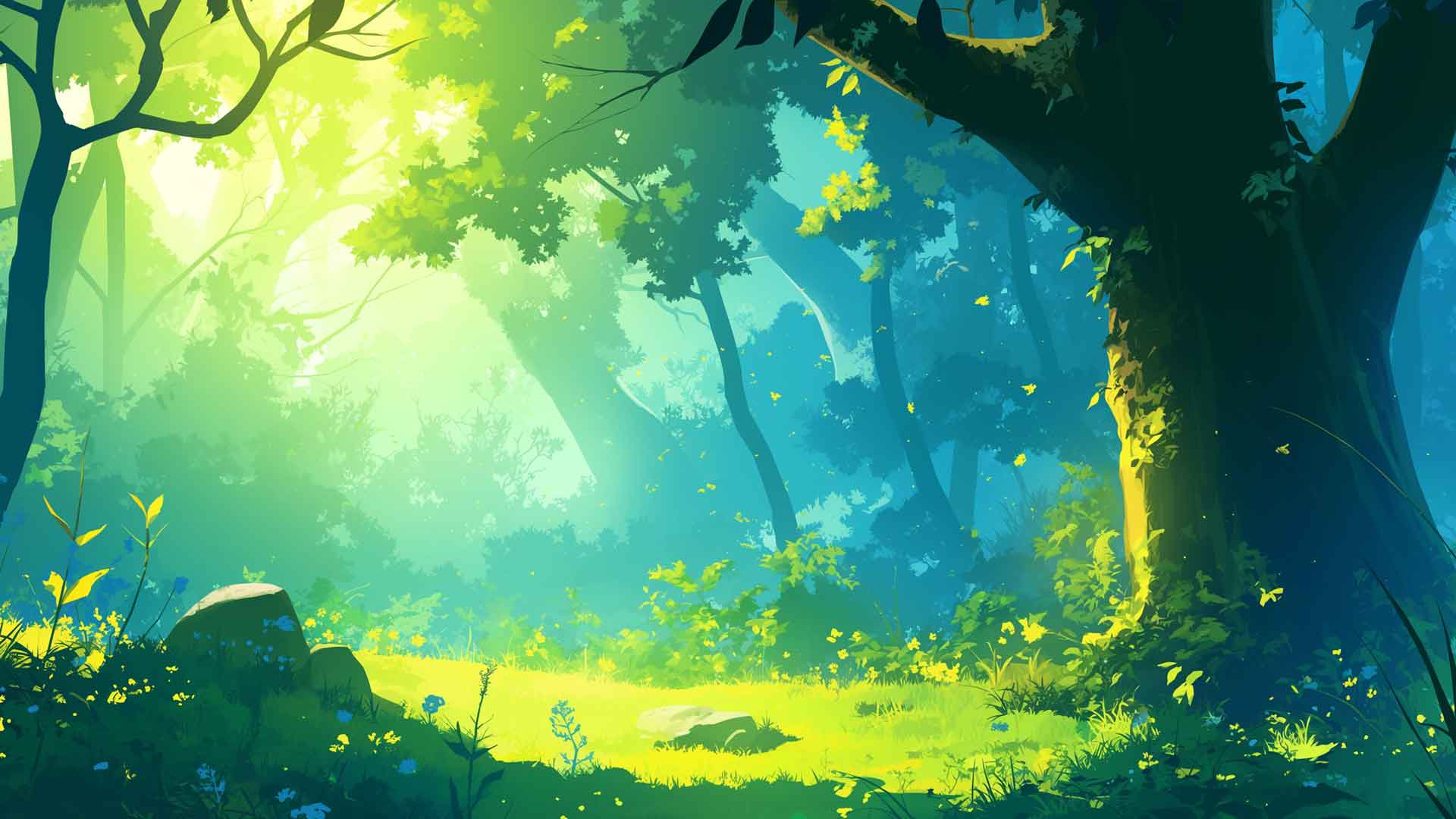 茂密森林中的阳光桌面壁纸