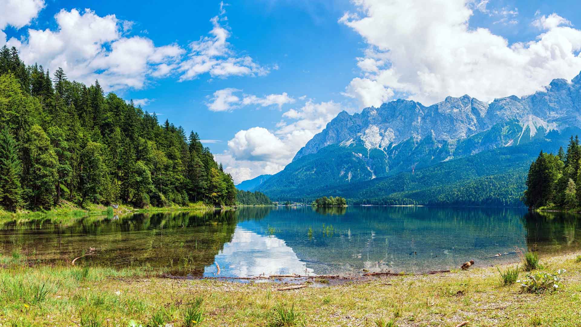 夏季丛林湖泊蓝天云彩 5K