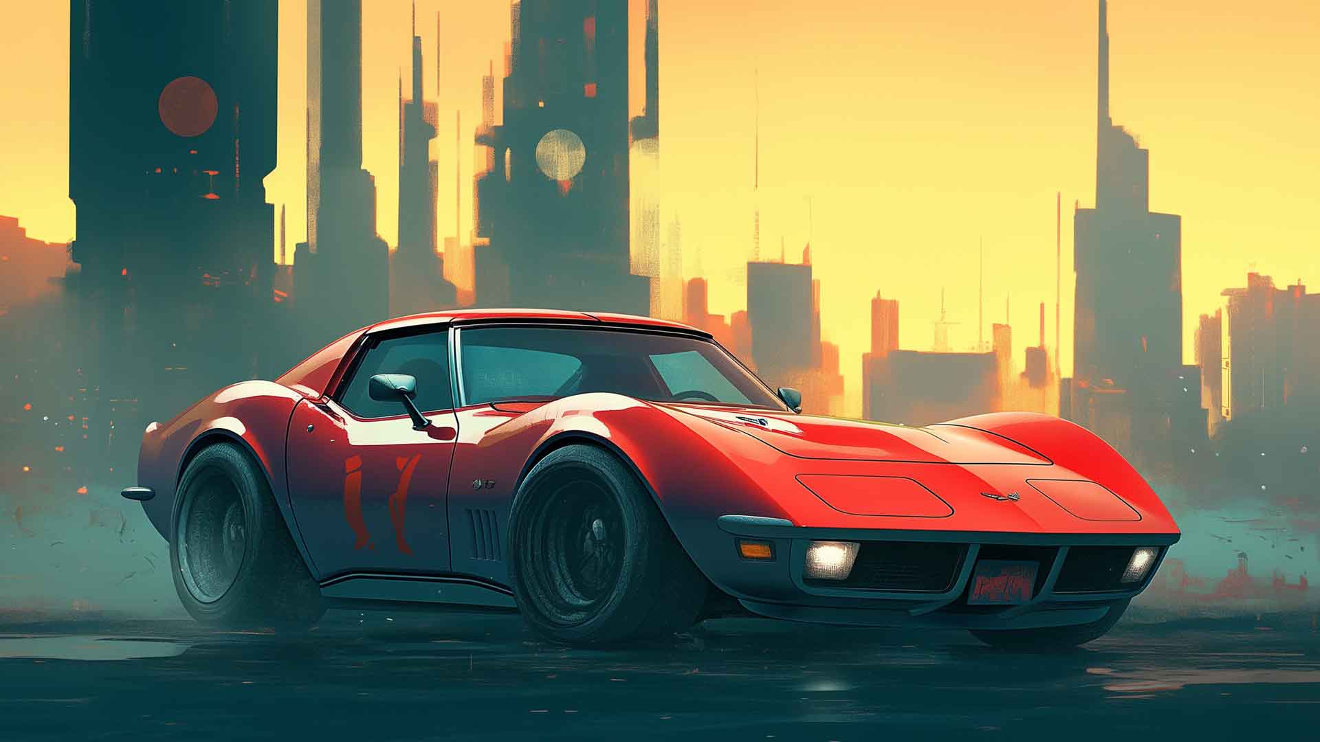 经典汽车未来城市景观桌面壁纸