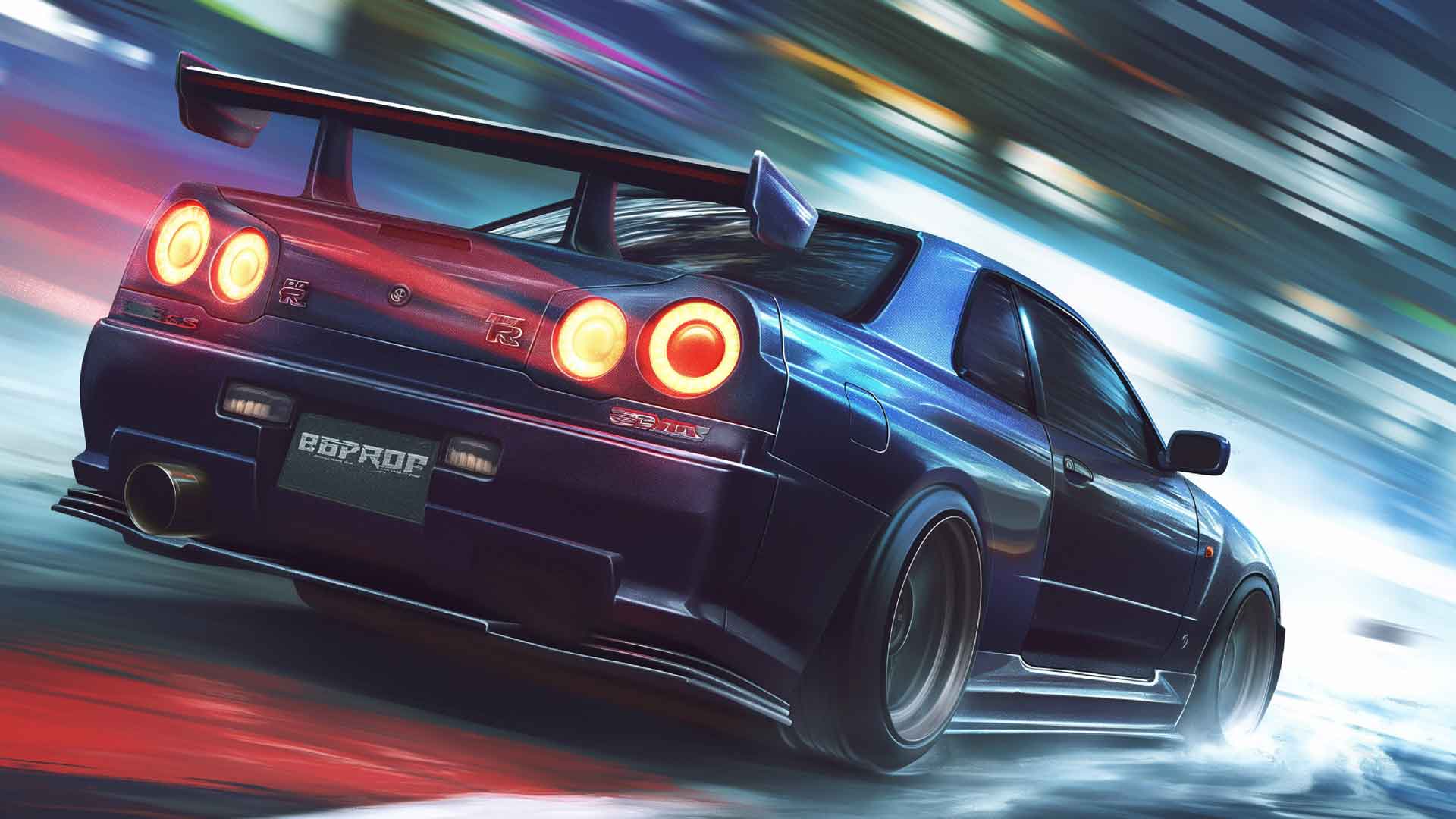 日产 SKYLINE R34 夜间比赛桌面壁纸