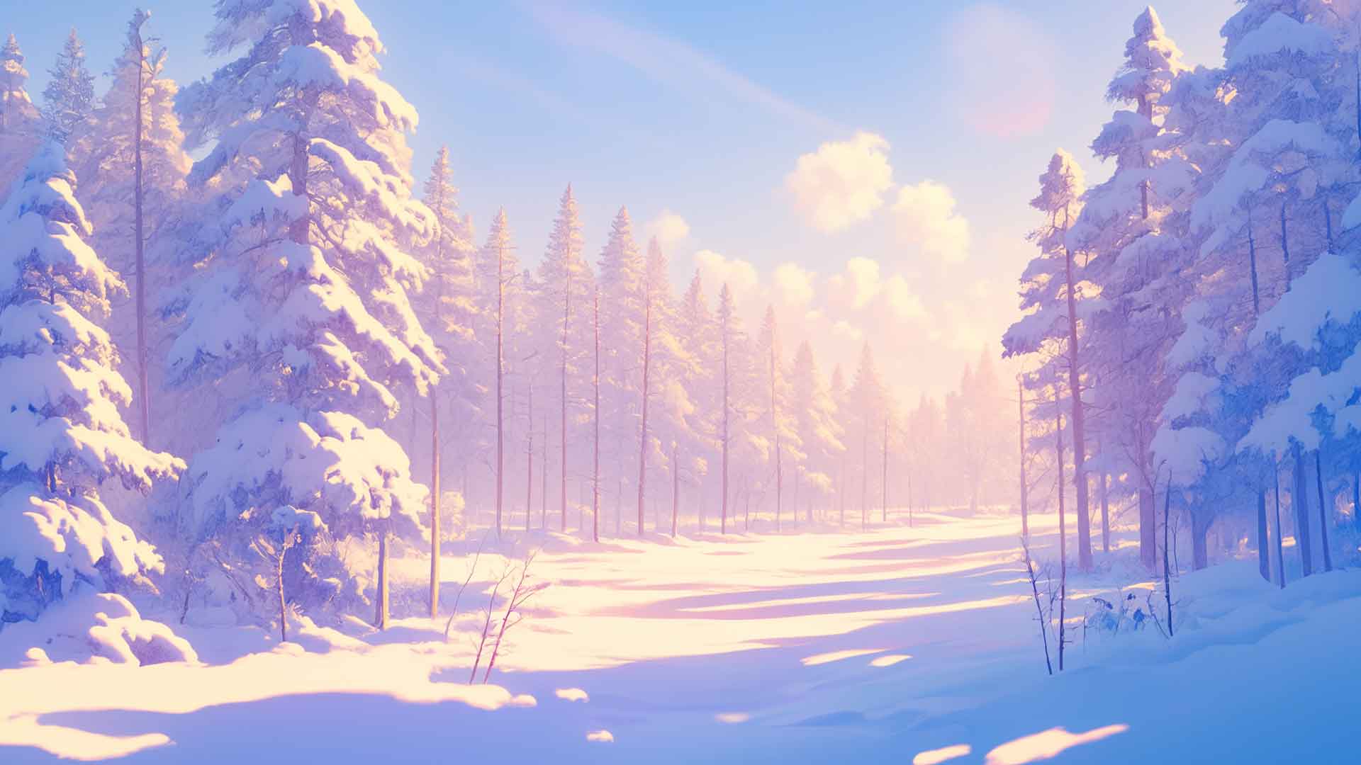 早晨阳光下的雪松树林桌面壁纸