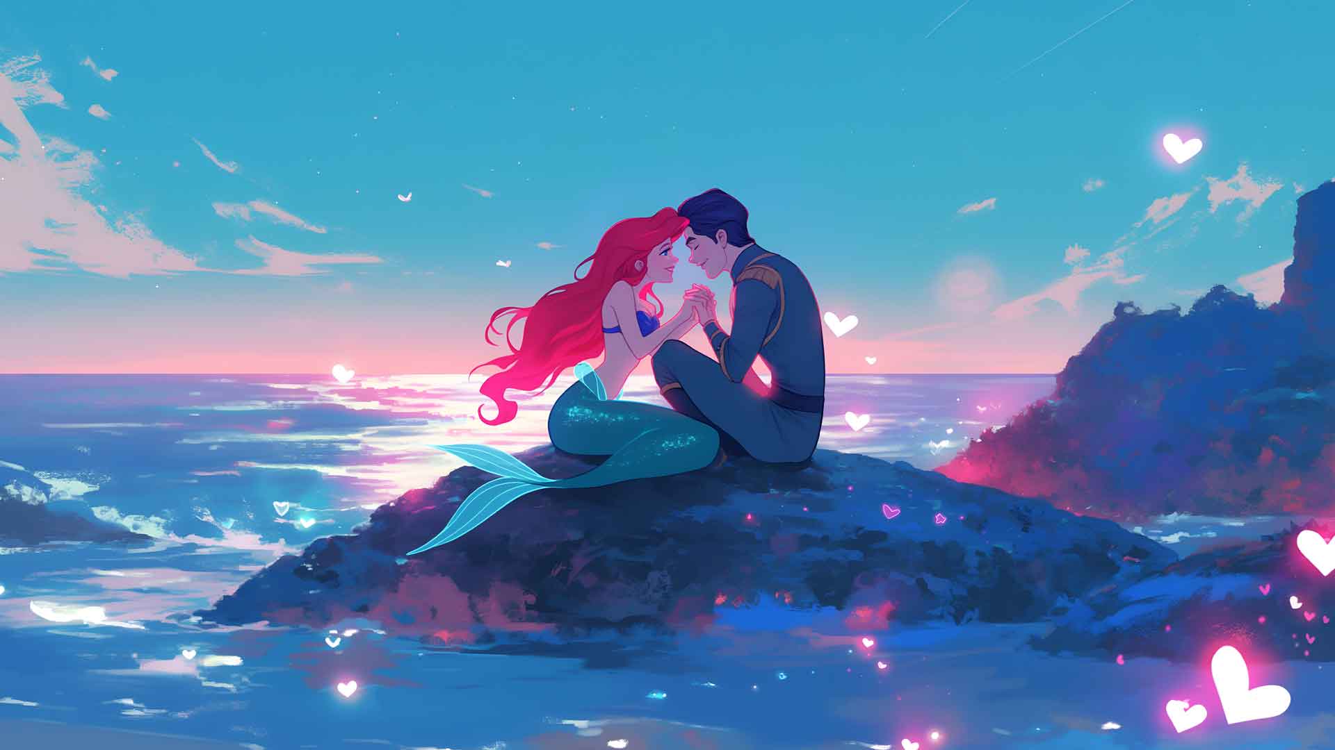 艾丽尔和埃里克王子的爱情情人节桌面壁纸