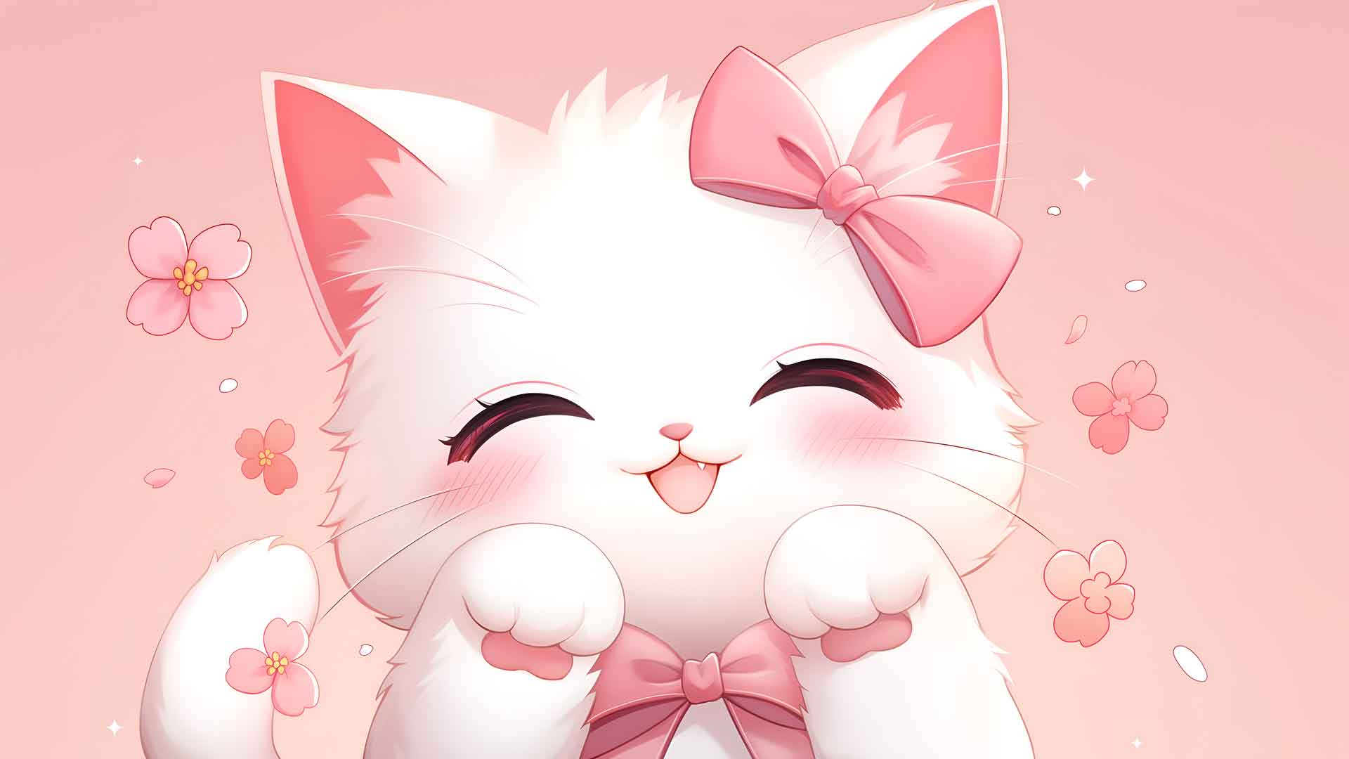 可爱的小猫粉红色蝴蝶结桌面壁纸
