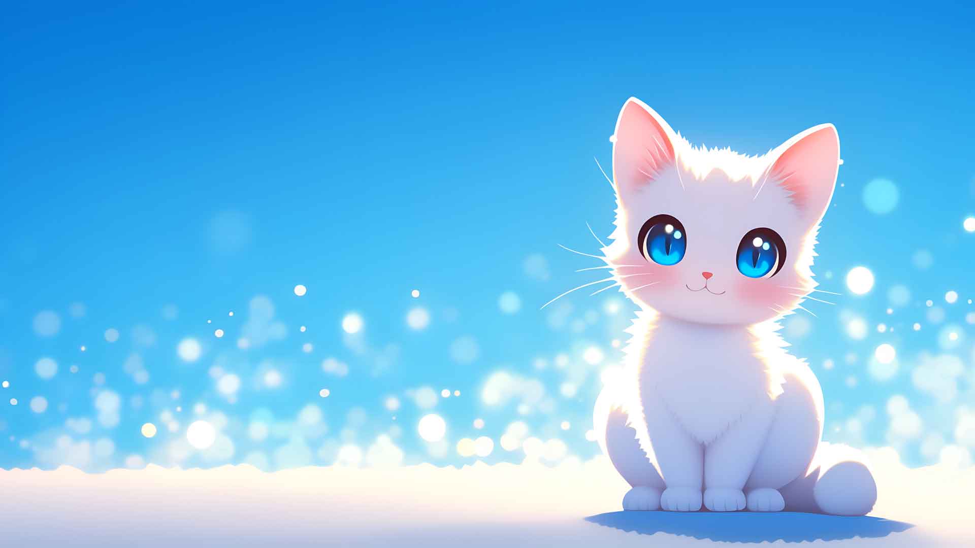 可爱的白色小猫模糊背景桌面壁纸