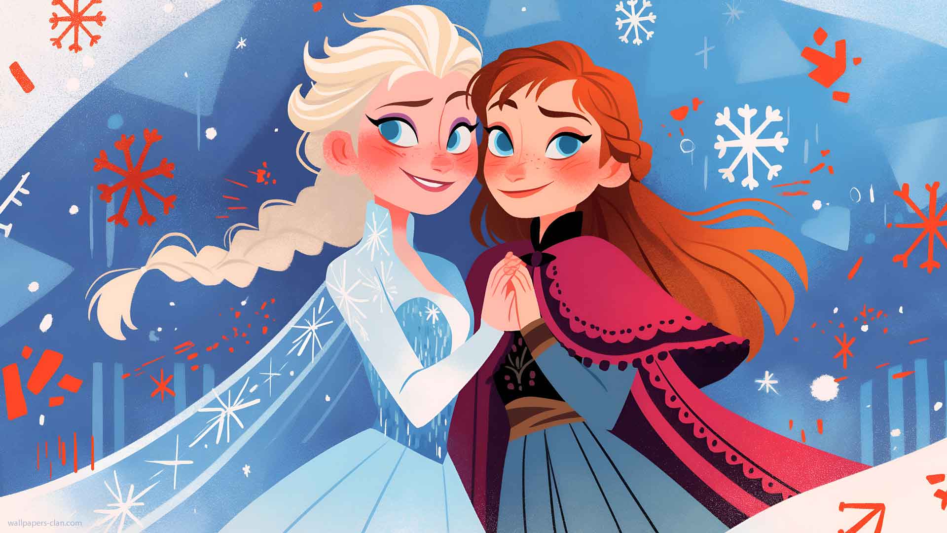 安娜 艾尔莎雪花姐妹桌面壁纸