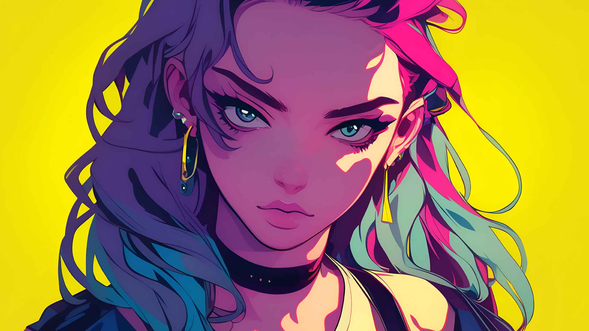 坏女孩 活力卡通风格桌面壁纸