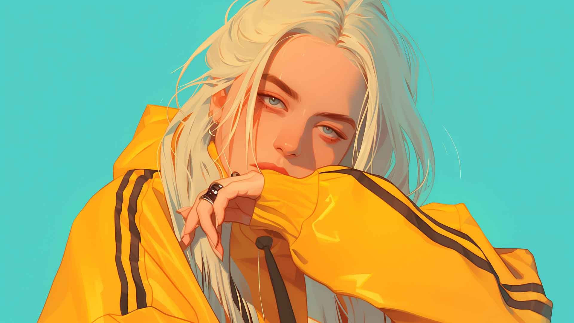 BILLIE EILISH 时尚黄色夹克桌面壁纸