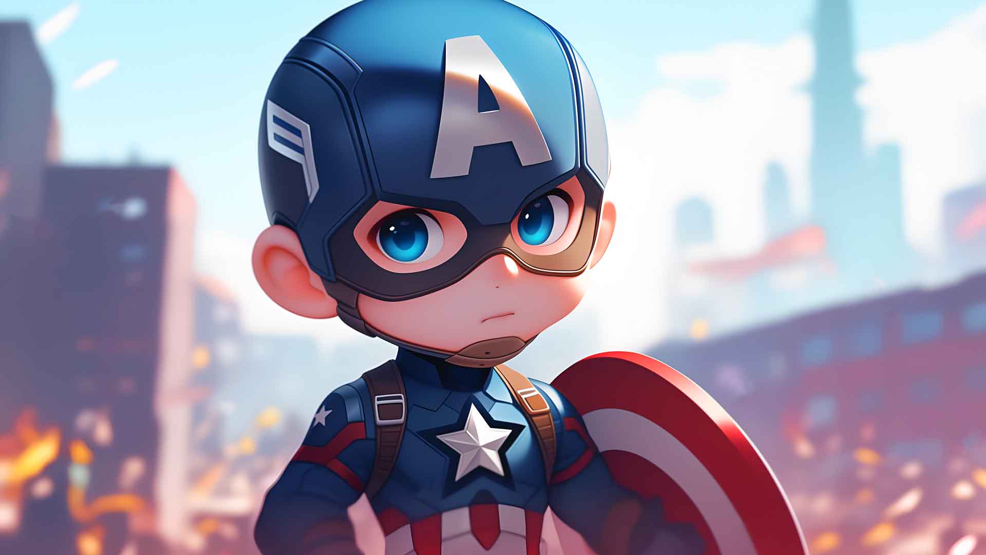 美国队长盾牌城市背景桌面壁纸