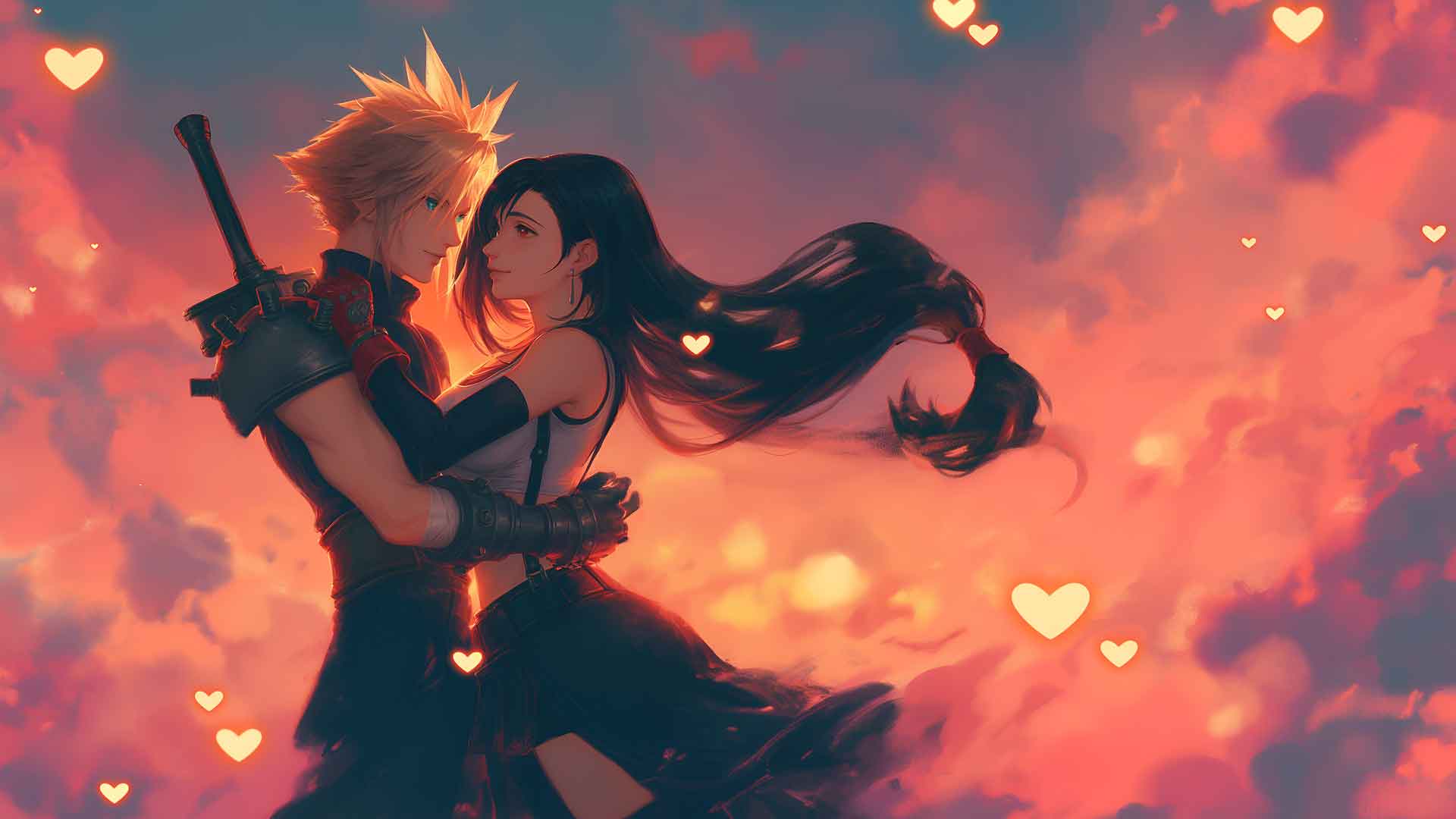 克劳德与蒂法 最终幻想情人节桌面壁纸