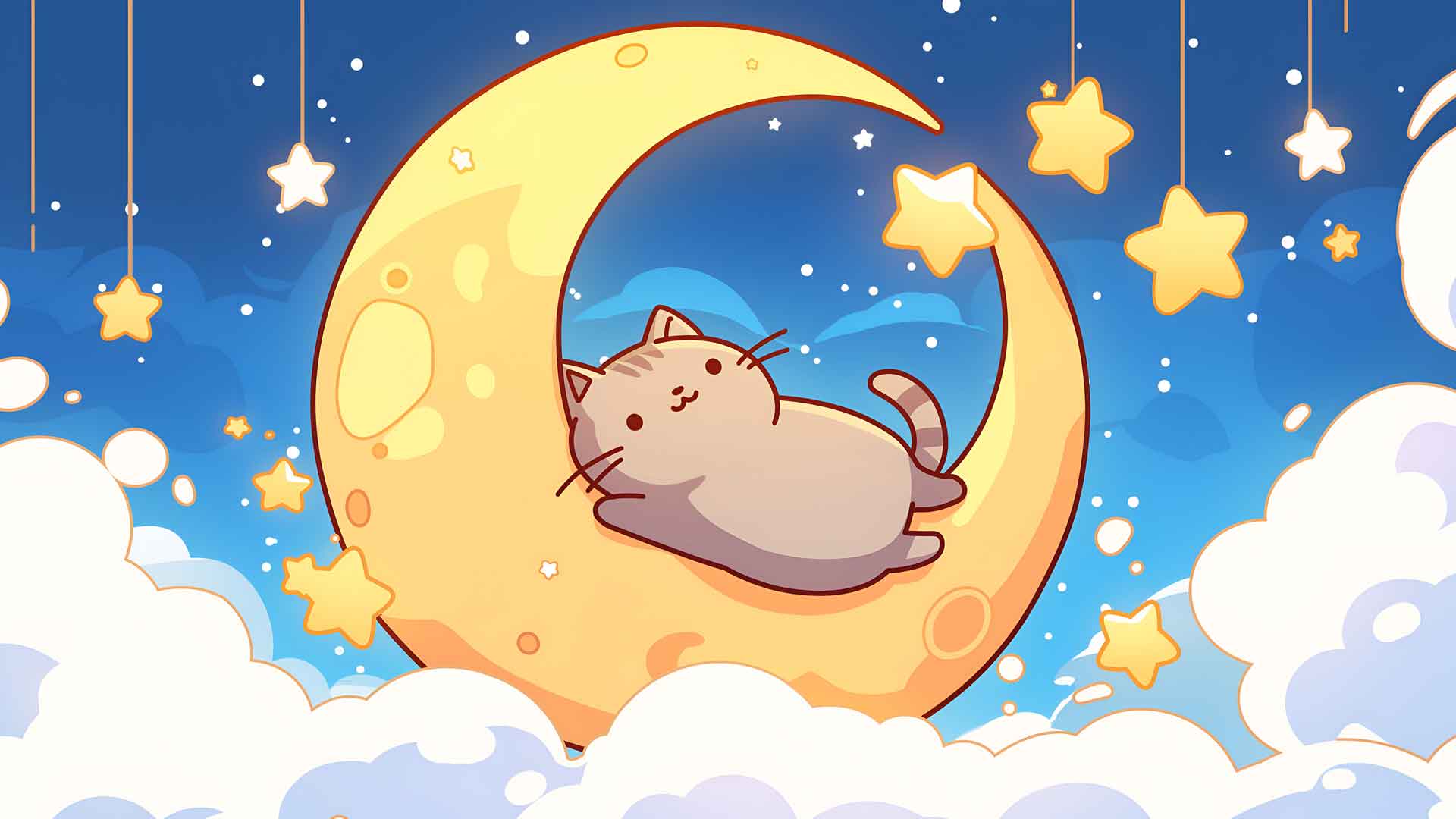 新月桌面壁纸上的可爱猫咪