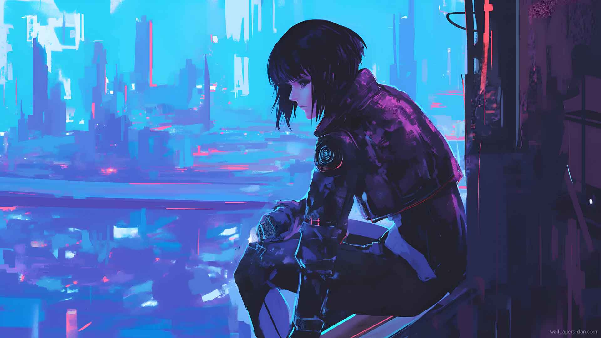 攻壳机动队赛博朋克城市风景壁纸