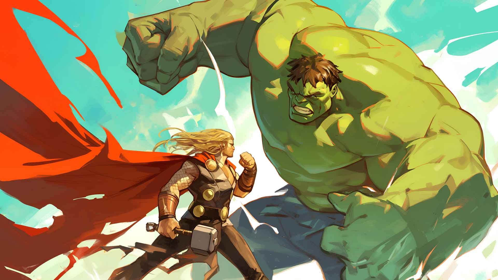 绿巨人与雷神漫画战斗桌面壁纸
