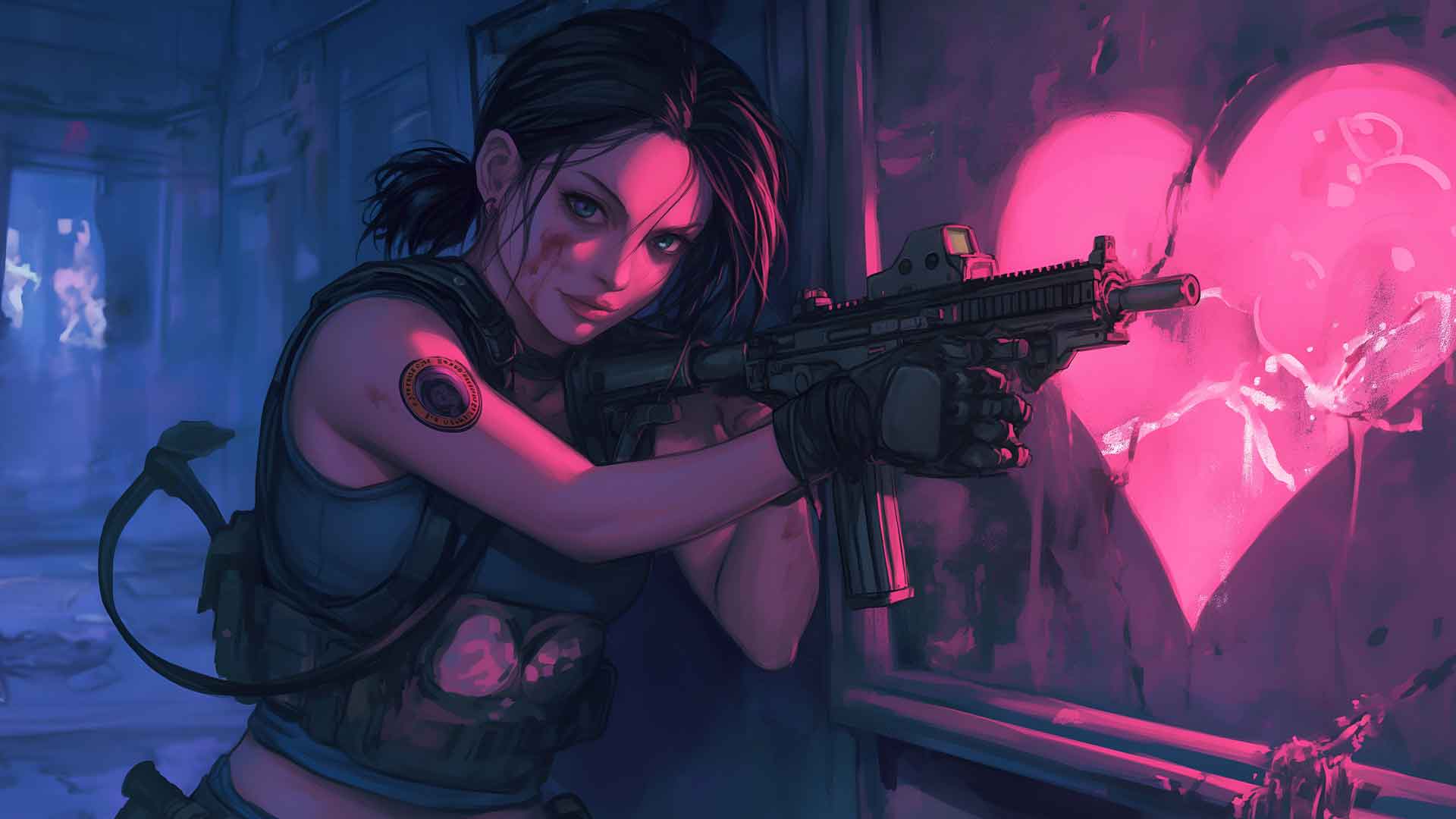 JILL VALENTINE 粉色爱心动作桌面壁纸