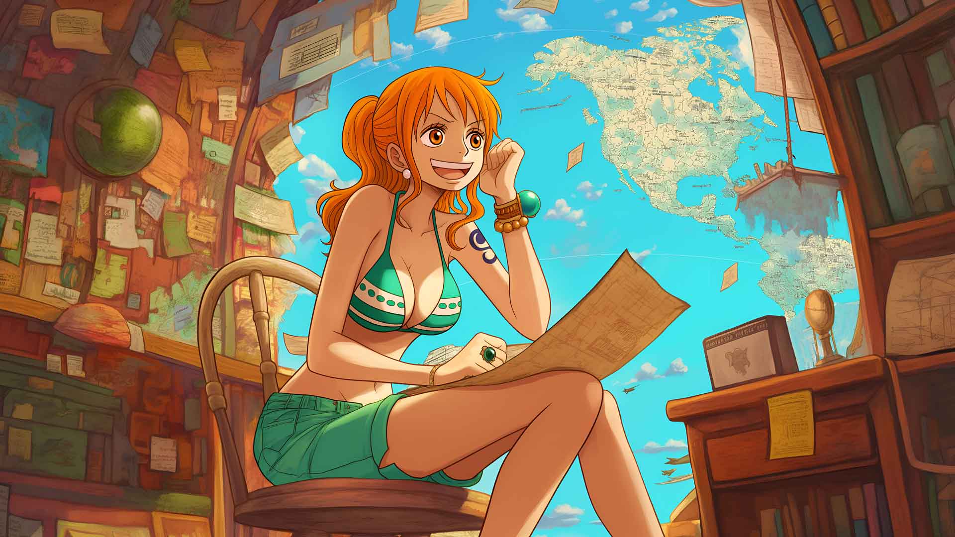 娜美 地图 房间 海贼王 桌面壁纸