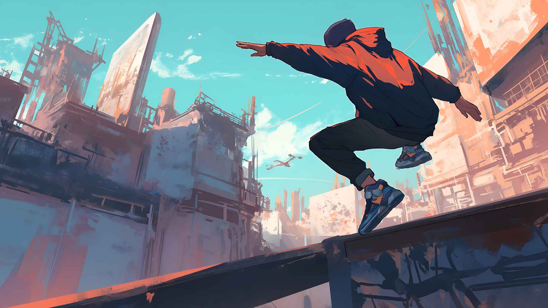 跑酷城市屋顶动作桌面壁纸