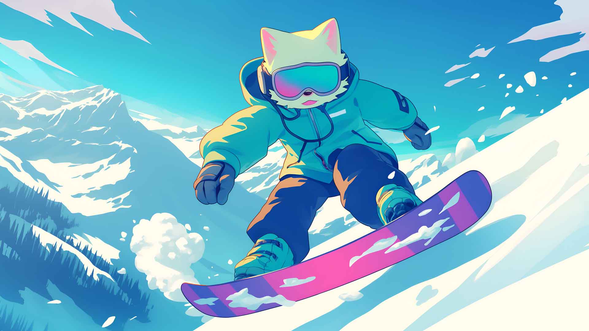 单板滑雪猫山冒险桌面壁纸