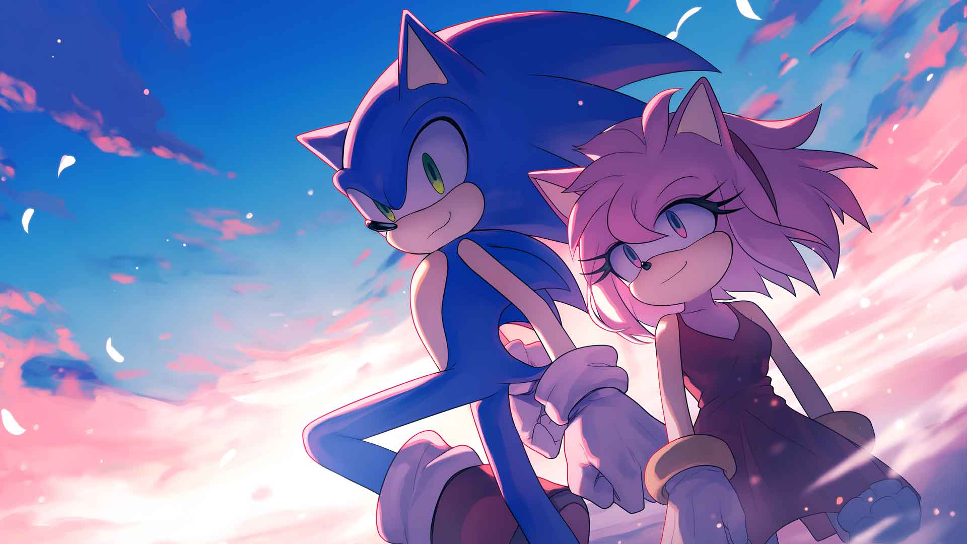 索尼克艾米日落天空桌面壁纸 4K