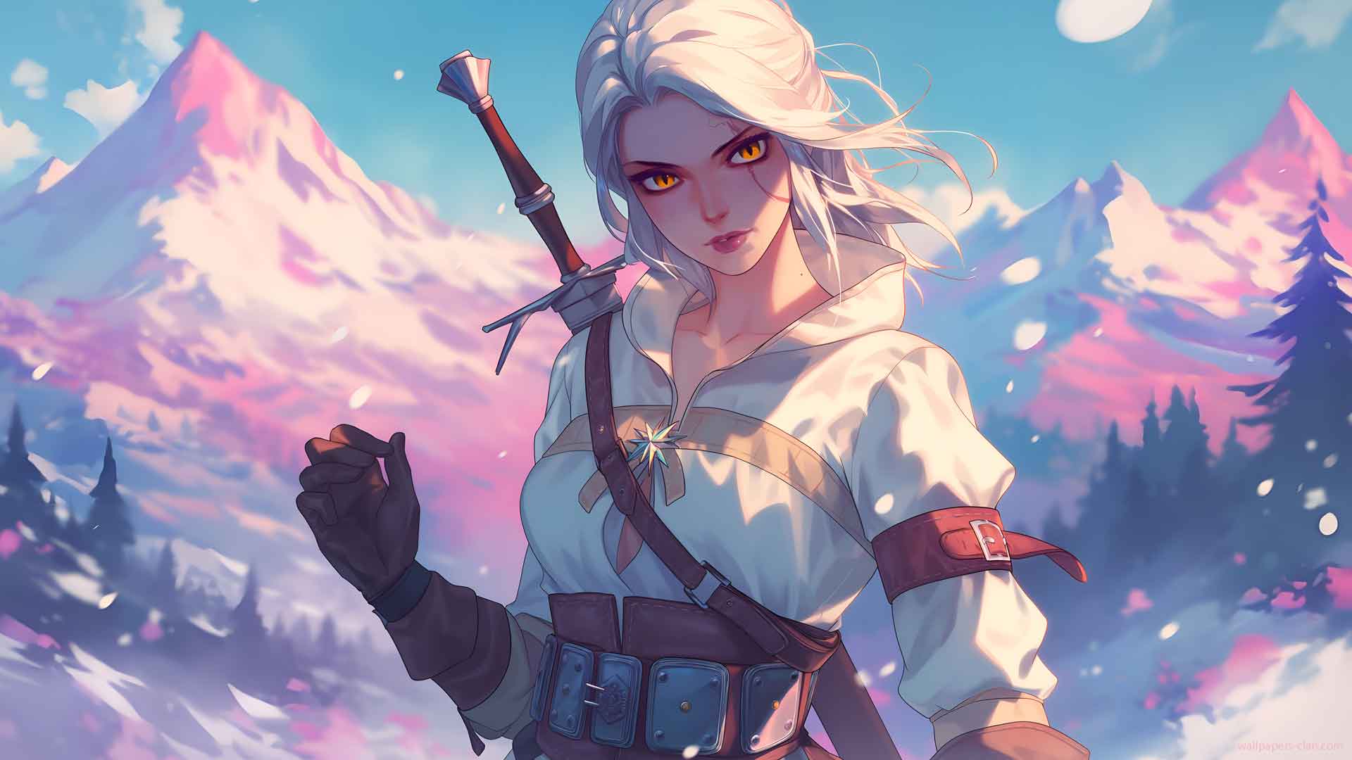 巫师 4 CIRI 在山中风景壁纸 4K