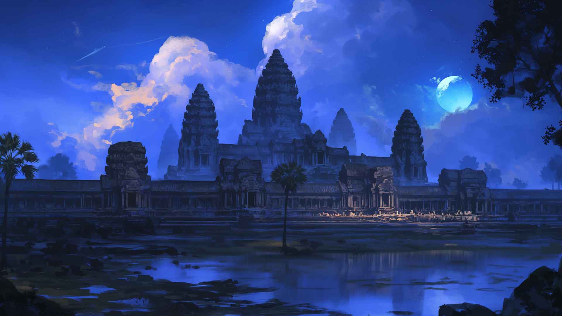 吴哥窟的夜空桌面壁纸