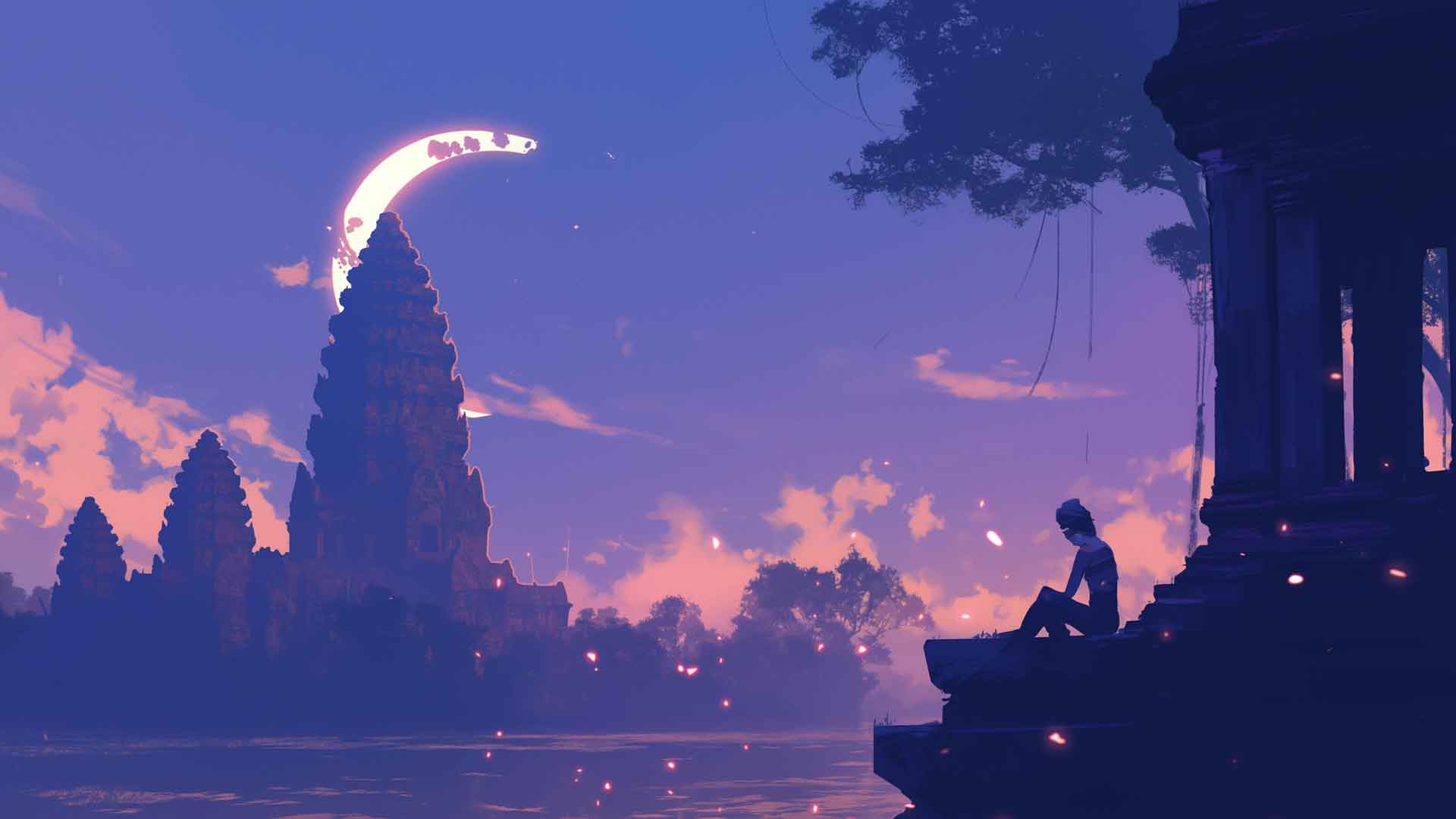 动漫女孩月亮神庙桌面壁纸
