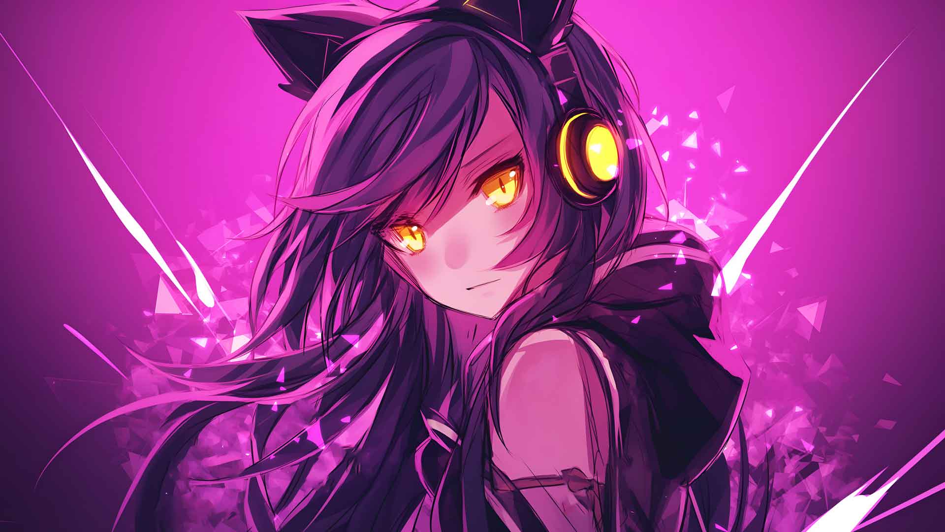 APHMAU NEON GLOW 猫女紫色桌面壁纸