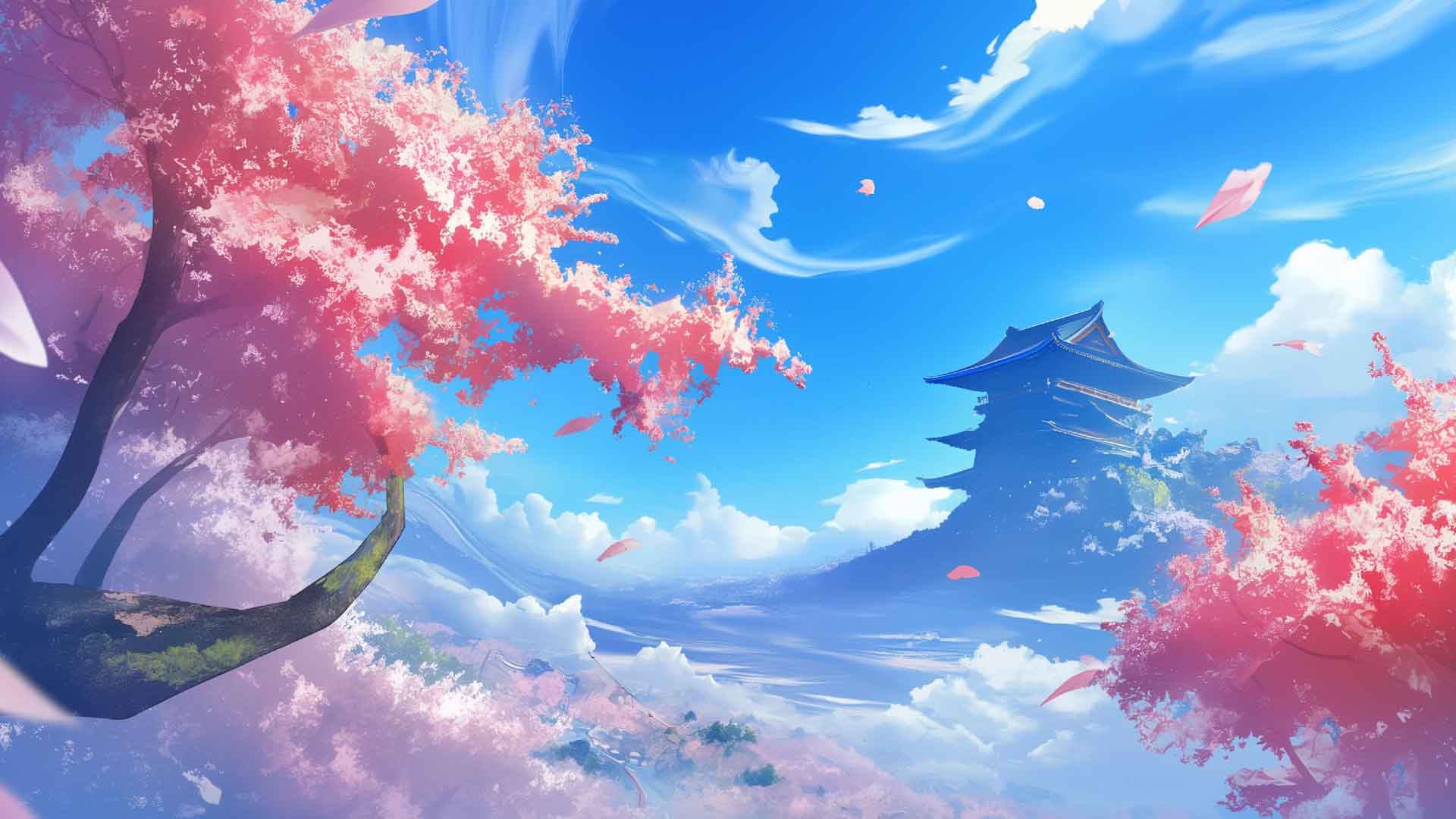 樱花城堡春日桌面壁纸