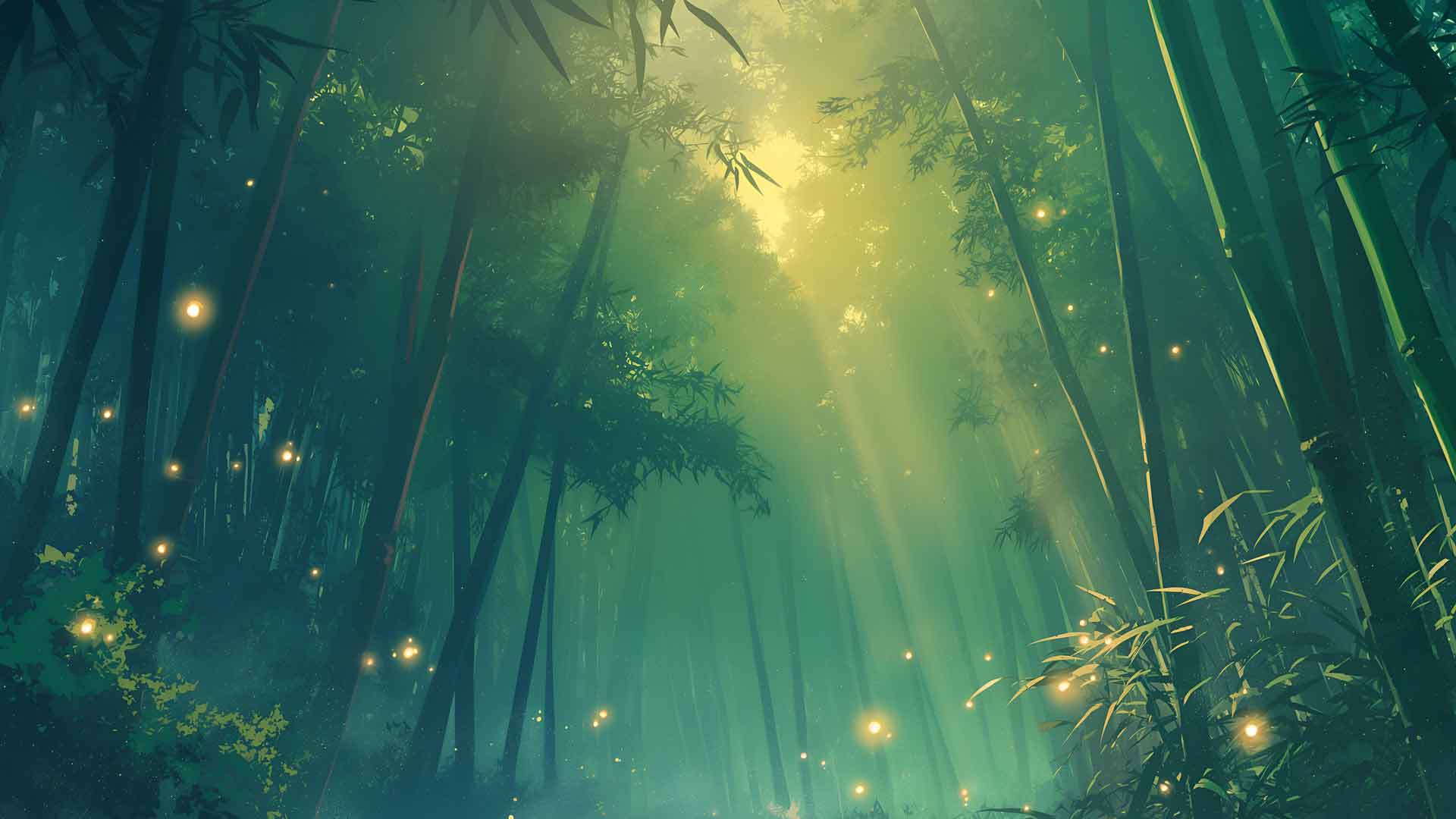 充满阳光的迷人竹林桌面壁纸