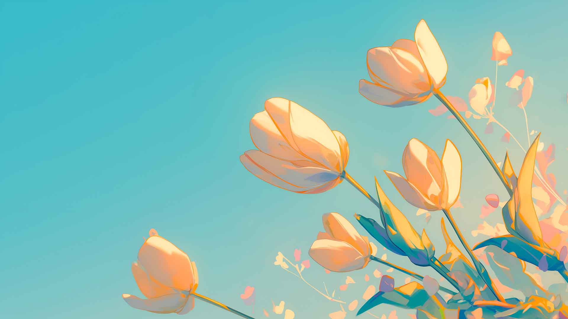 金色郁金香绽放柔和唯美的桌面壁纸