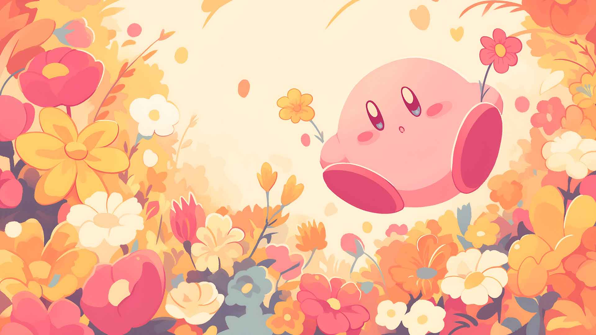 星之卡比 (KIRBY) 可爱花田桌面壁纸