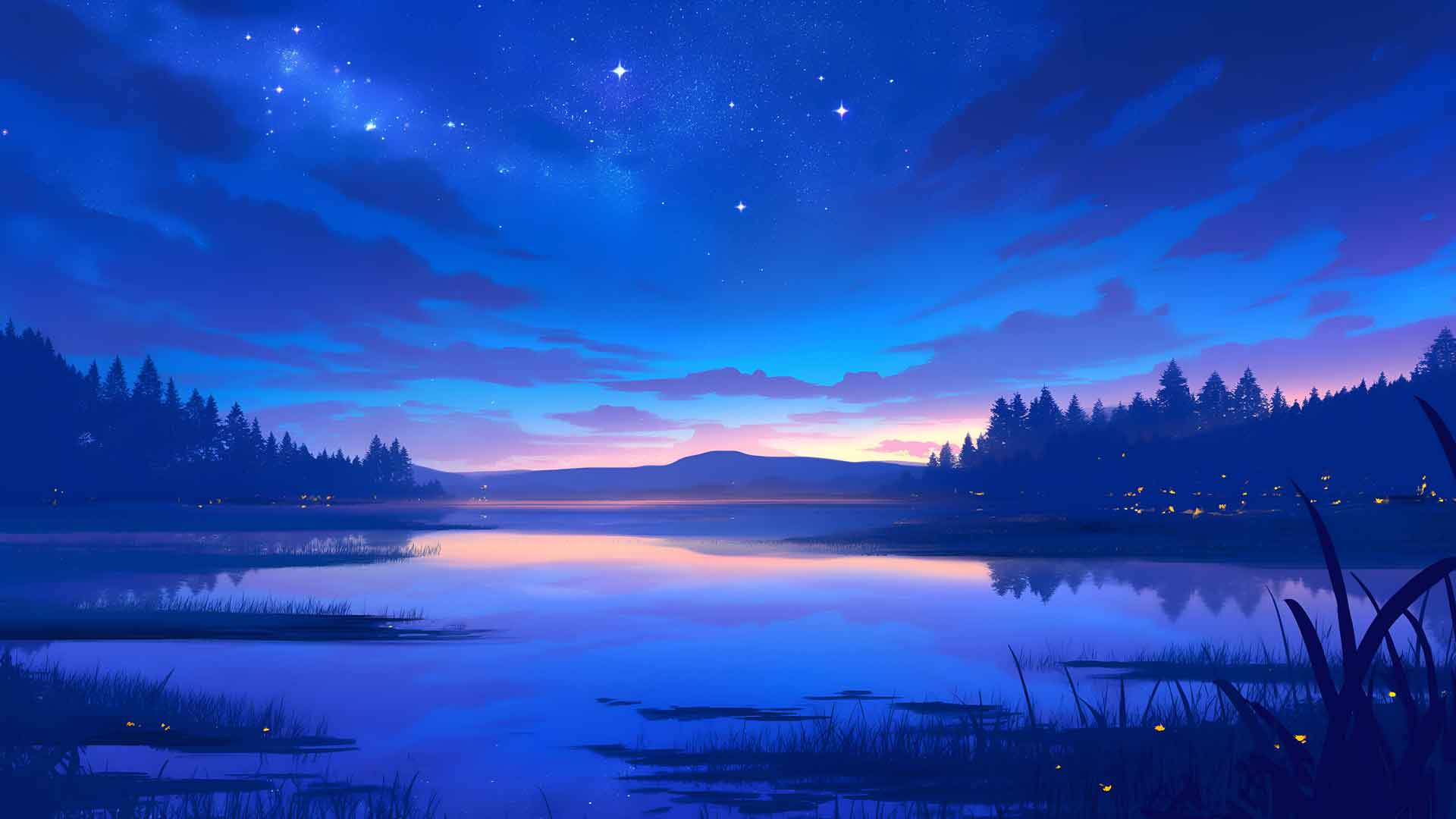 夜空与湖泊倒影桌面壁纸