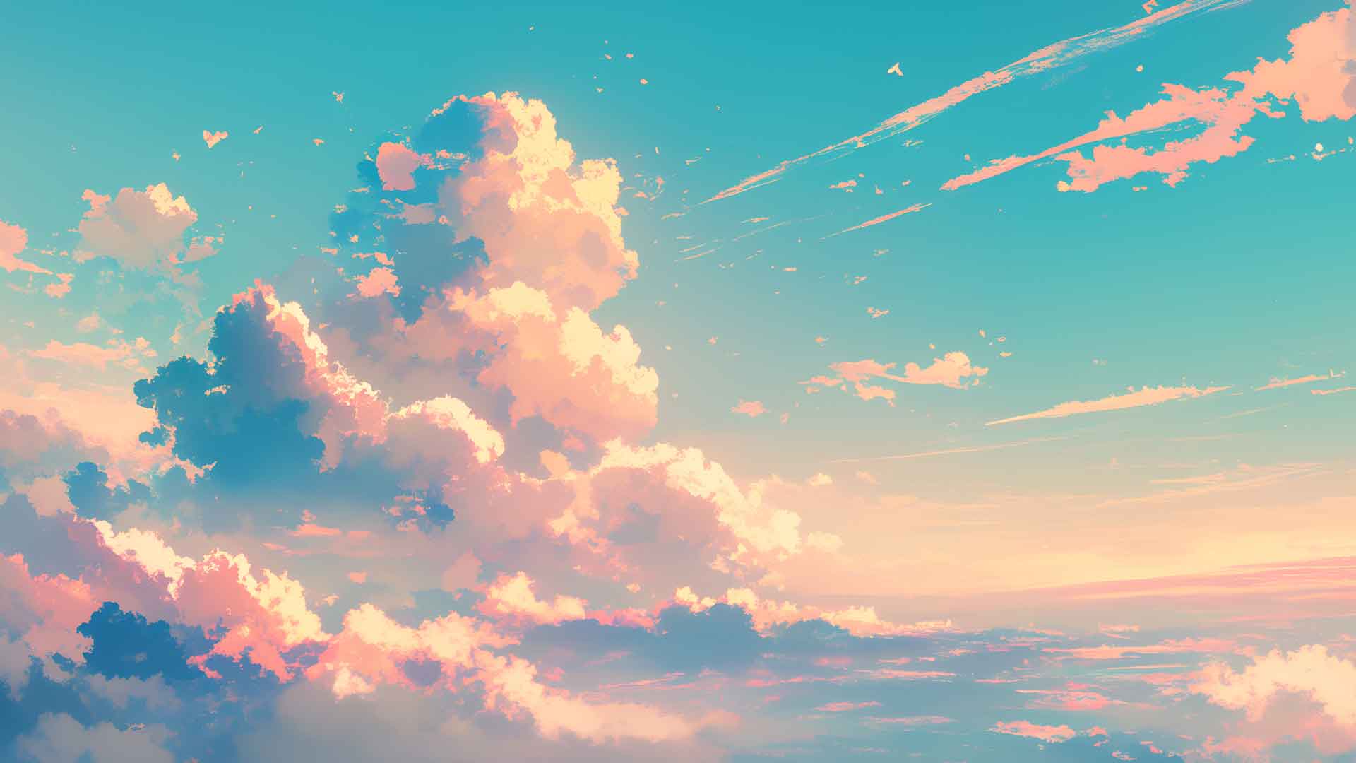 淡色的天空与蓬松的云彩桌面壁纸