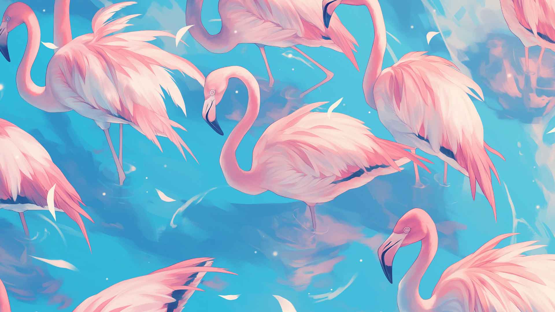 粉红色的火烈鸟在蓝色背景桌面壁纸