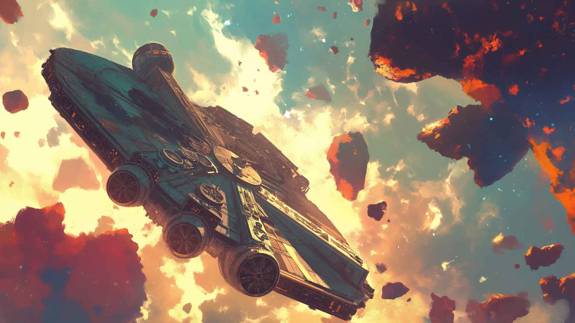 星球大战千年隼号在小行星带桌面壁纸