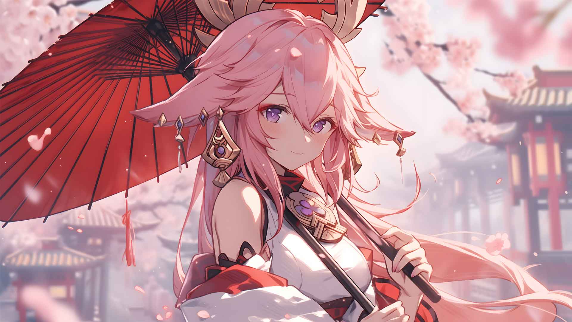 八重巫女 原神 伞桌面壁纸
