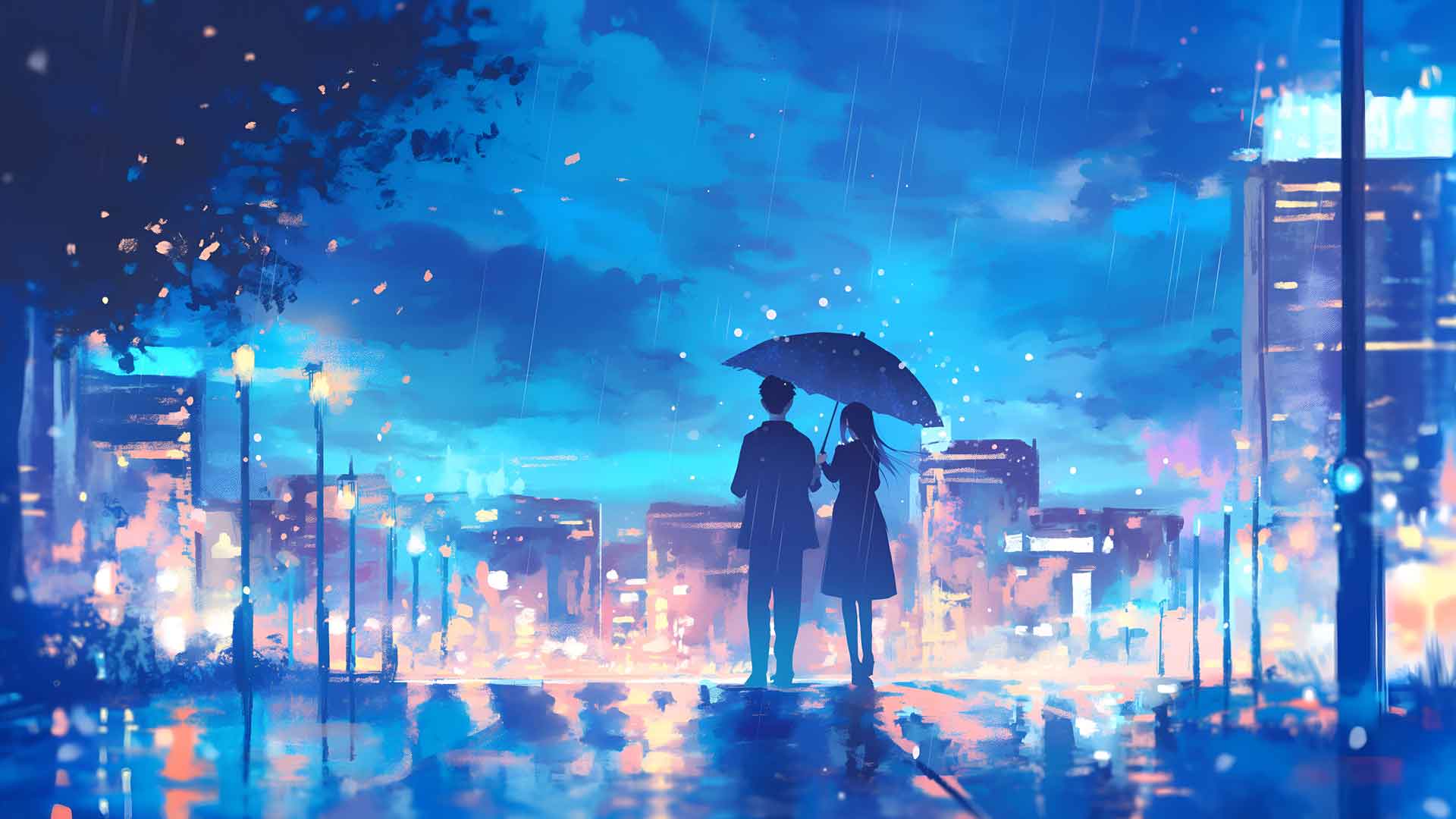 雨中的动漫情侣4K桌面壁纸