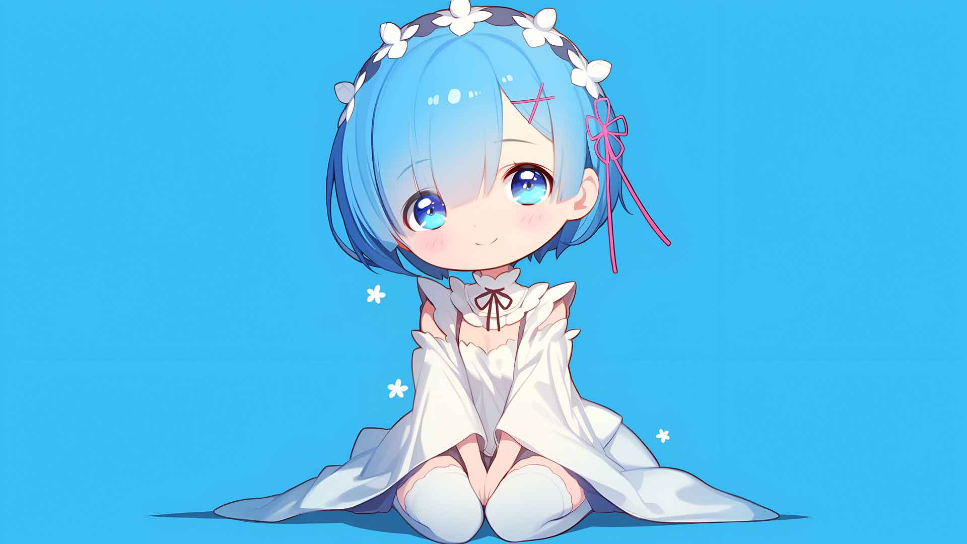 Re:Zero 蓝色连衣裙跪着桌面壁纸