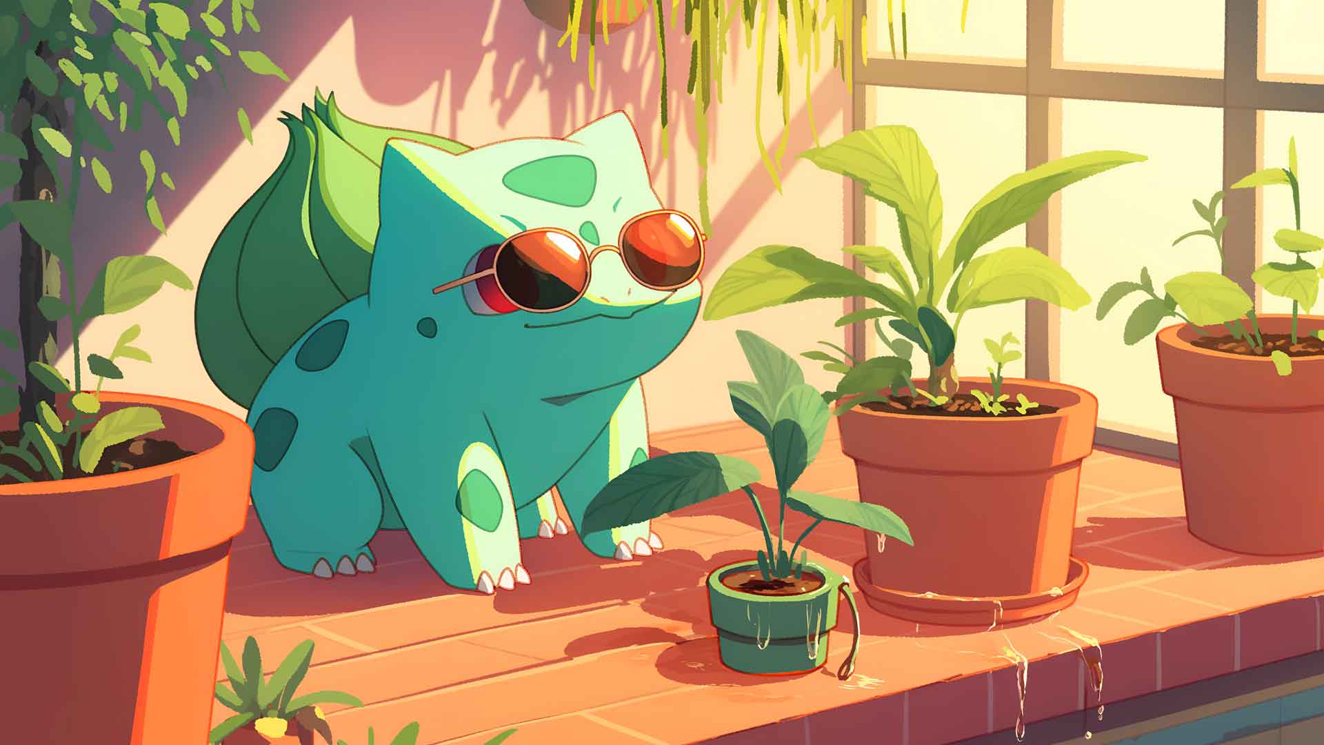 宠物小精灵妙蛙种子太阳镜植物桌面壁纸