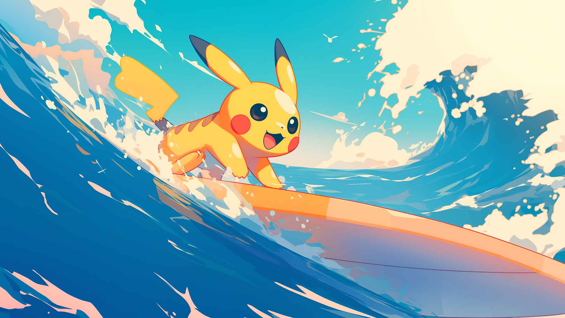 宠物小精灵皮卡丘冲浪波浪桌面壁纸