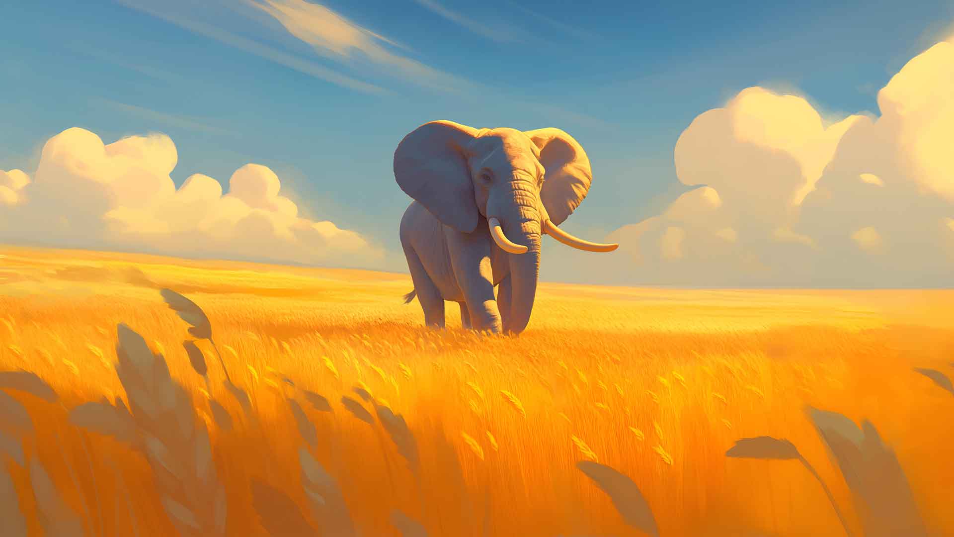 大象麦田多云天空场景桌面壁纸